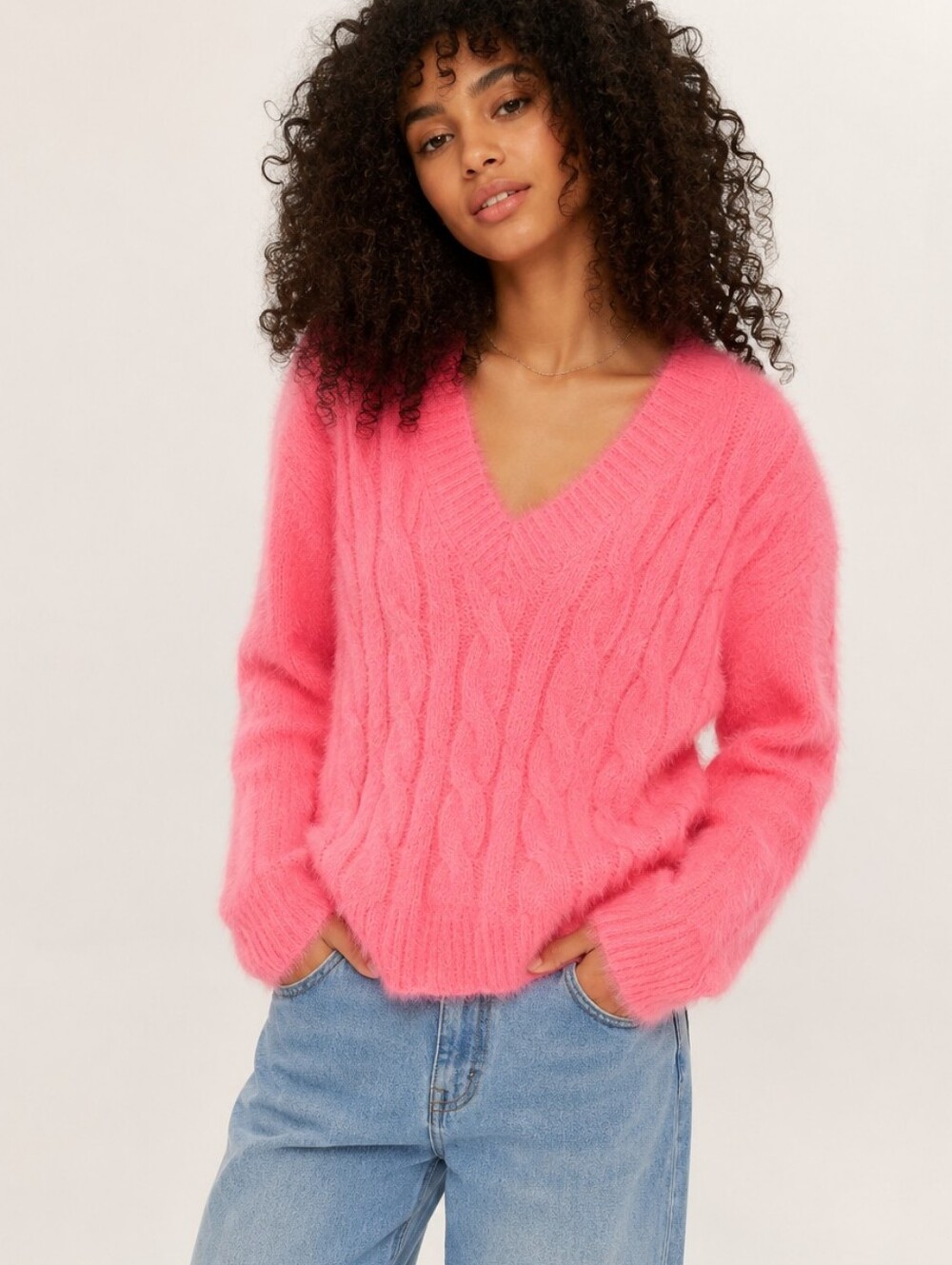 Lucky Brand Snagging Cableknit Eyelash Sweater in Peach Pink